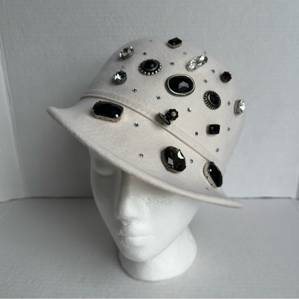 Compit by Mariza Embellished wool cream color Hat with Gem Accents